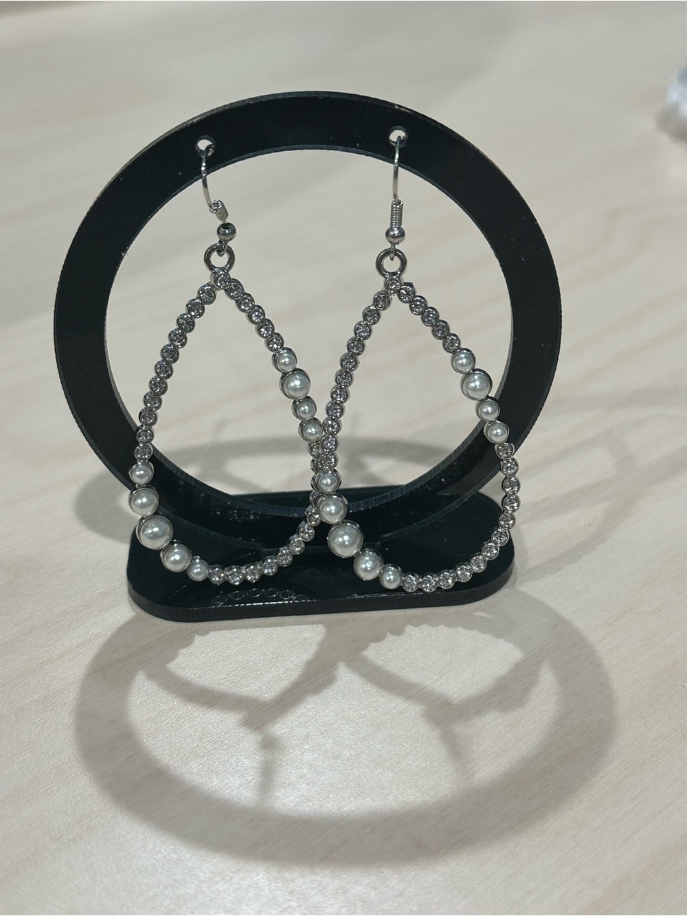 Silver-Tone Faux Pearl and Crystal Teardrop Earrings